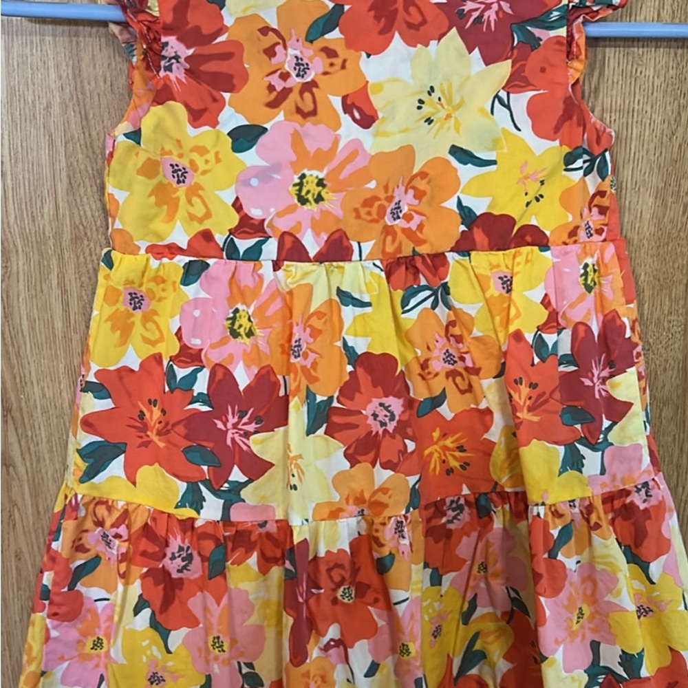 Blueberi Boulevard Orange and Yellow Ruffled Tiered Sundress
